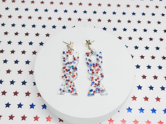 USA Star Earrings, 4th Of July Accessories, American Flag Jewelry, Patriotic Jewelry, USA Jewelry, Patriotic Statement Earrings, Stars
