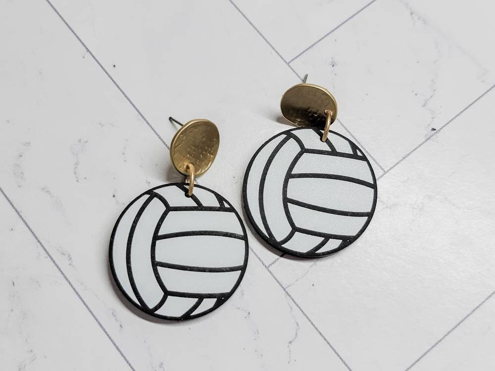 Volleyball Earrings, Sports Earrings, Statement Acrylic Earrings, Volleyball Acrylic Dangles, Sports Mama Gift