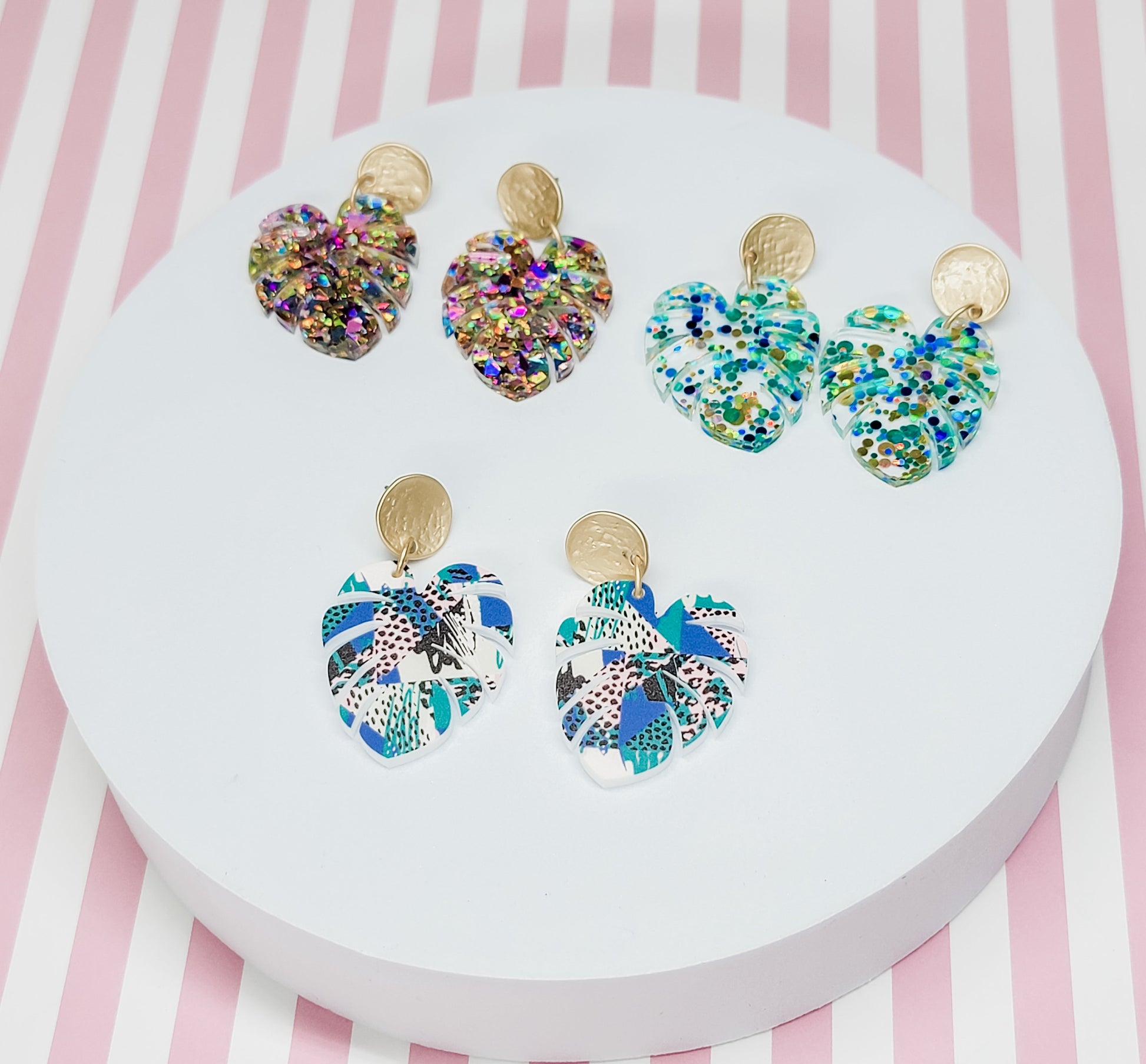 Monstera Earrings, Summer Acrylic Dangles, Leaf Jewelry, Plant Lover Gift, Tropical Earring