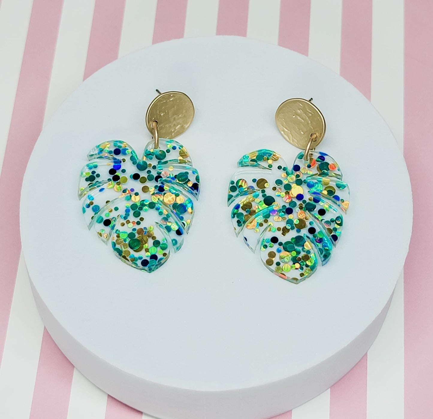 Monstera Earrings, Summer Acrylic Dangles, Leaf Jewelry, Plant Lover Gift, Tropical Earring