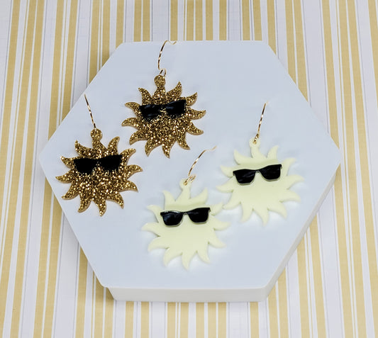 Sun Acrylic Earrings, Summer Jewelry, Sun with Shades Accessory, Fun Summer Earrings