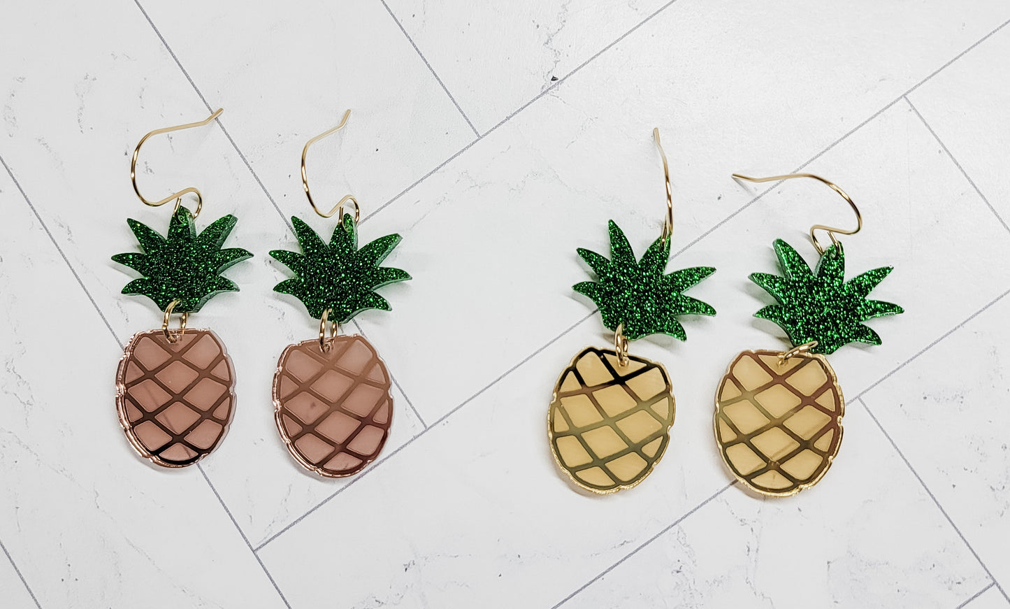 Pineapple Acrylic Earrings, Summer Jewelry, Fruit Earrings, Glitter Pineapple Earrings, Tropical Accessories