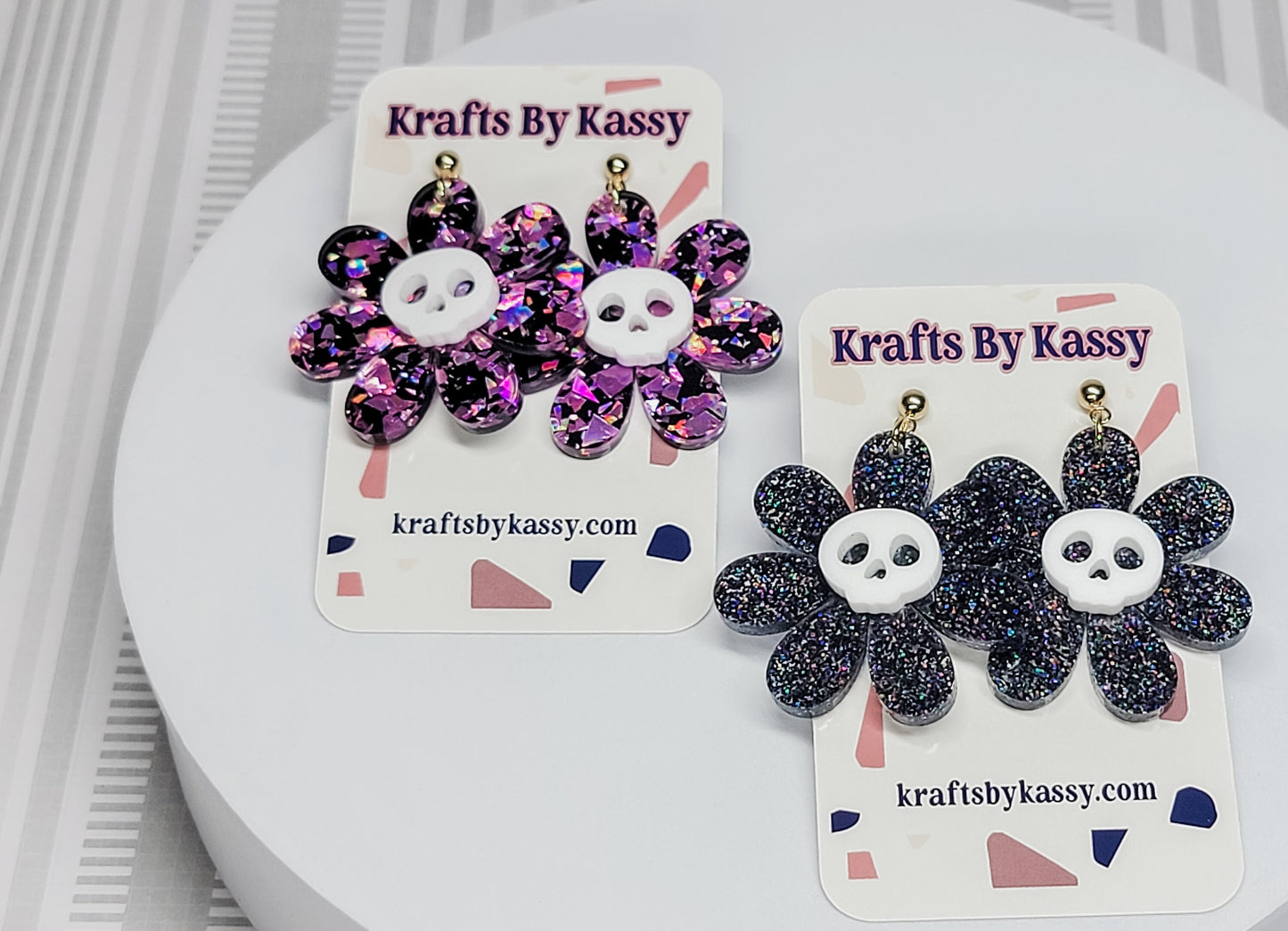 Skull Earrings, Skull Daisy Accessories, Halloween Earrings, Spooky Jewelry, Fall Earrings, Statement Jewelry, Gothic Floral Earrings