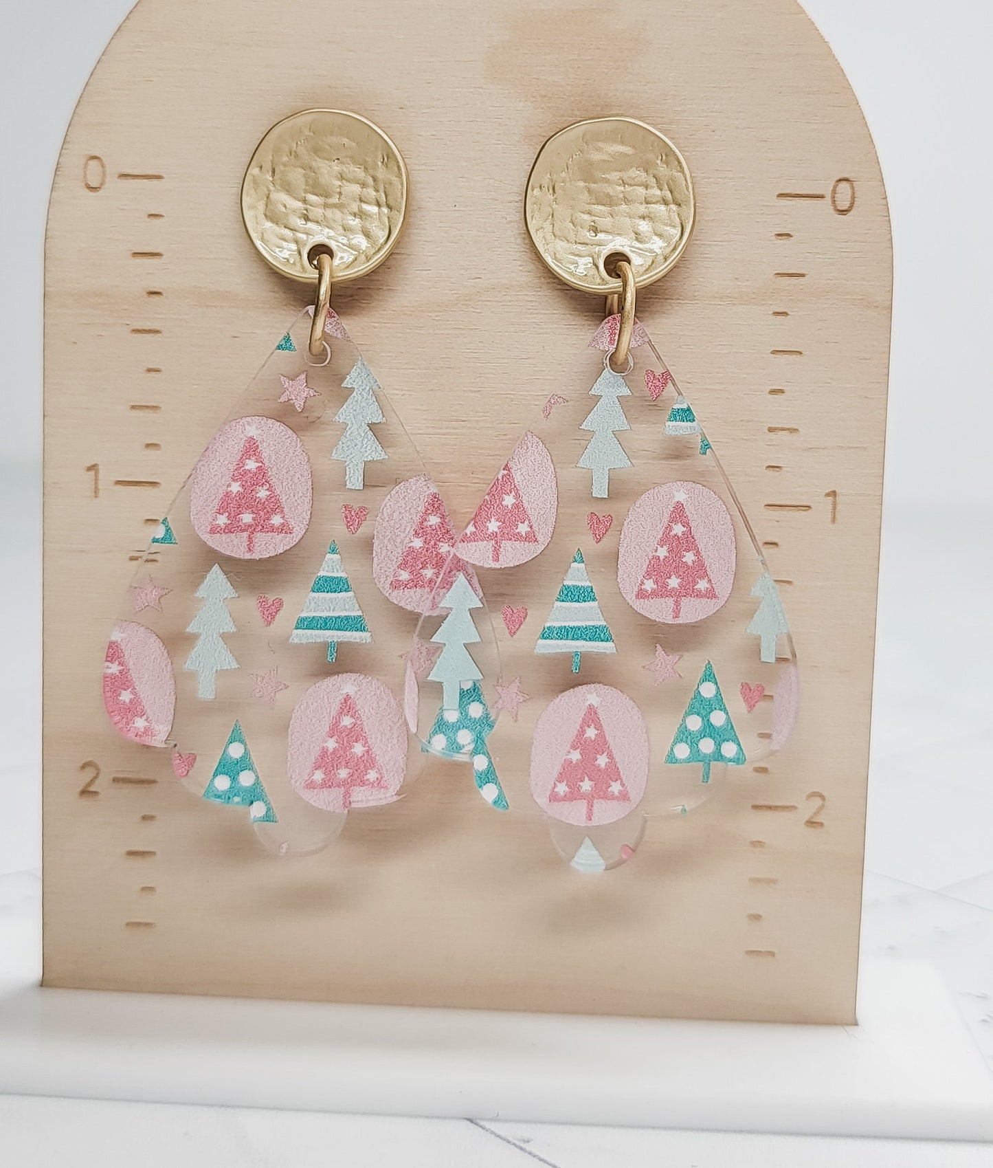 Christmas Tree Dangle Earrings, Christmas Jewelry, Holiday Winter Accessories, Christmas Acrylic Earrings, Pastel Christmas
