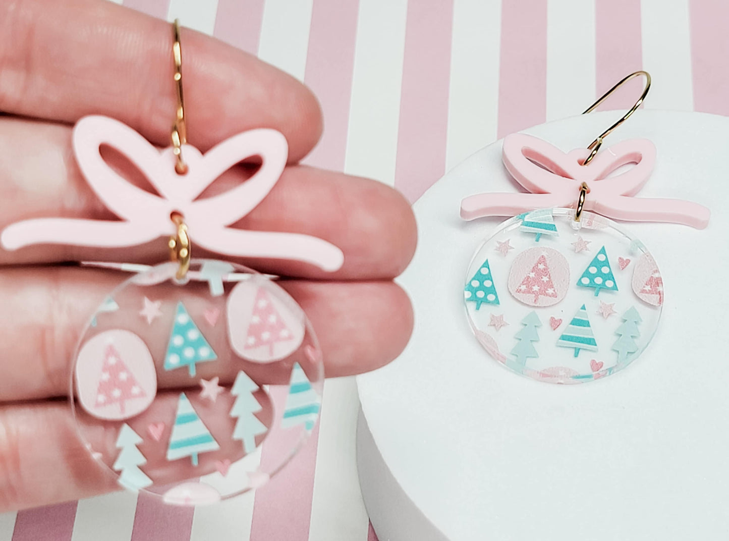 Christmas Tree Earrings, Christmas Jewelry, Holiday Winter Accessories, Statement Acrylic Earrings, Acrylic Earrings, Pastel Christmas