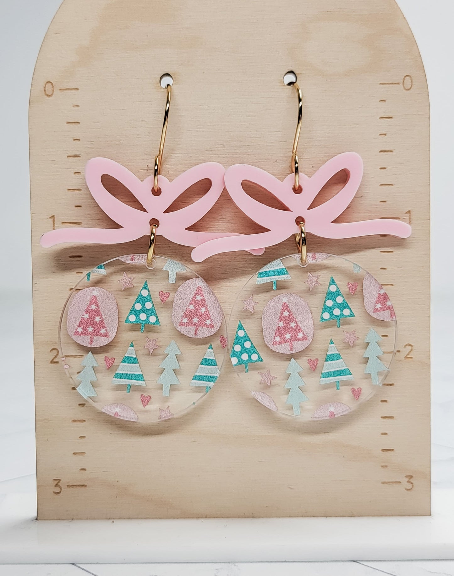 Christmas Tree Earrings, Christmas Jewelry, Holiday Winter Accessories, Statement Acrylic Earrings, Acrylic Earrings, Pastel Christmas