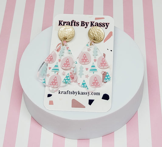 Christmas Tree Dangle Earrings, Christmas Jewelry, Holiday Winter Accessories, Christmas Acrylic Earrings, Pastel Christmas