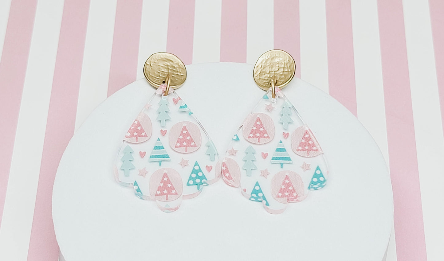 Christmas Tree Dangle Earrings, Christmas Jewelry, Holiday Winter Accessories, Christmas Acrylic Earrings, Pastel Christmas
