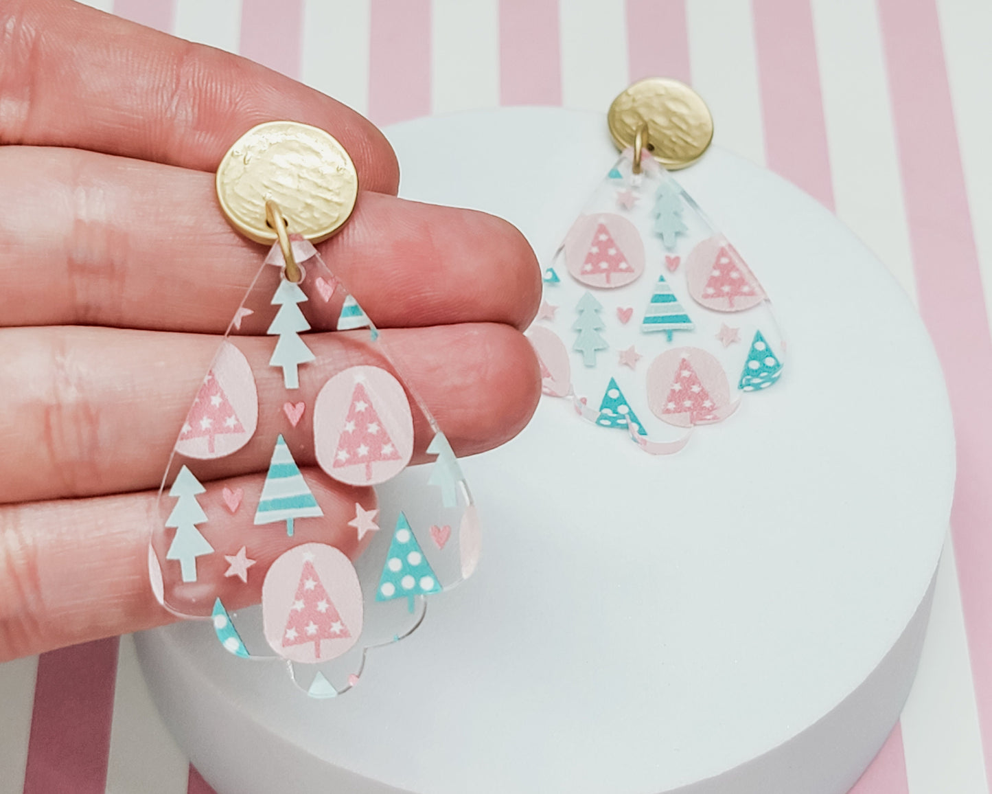 Christmas Tree Dangle Earrings, Christmas Jewelry, Holiday Winter Accessories, Christmas Acrylic Earrings, Pastel Christmas