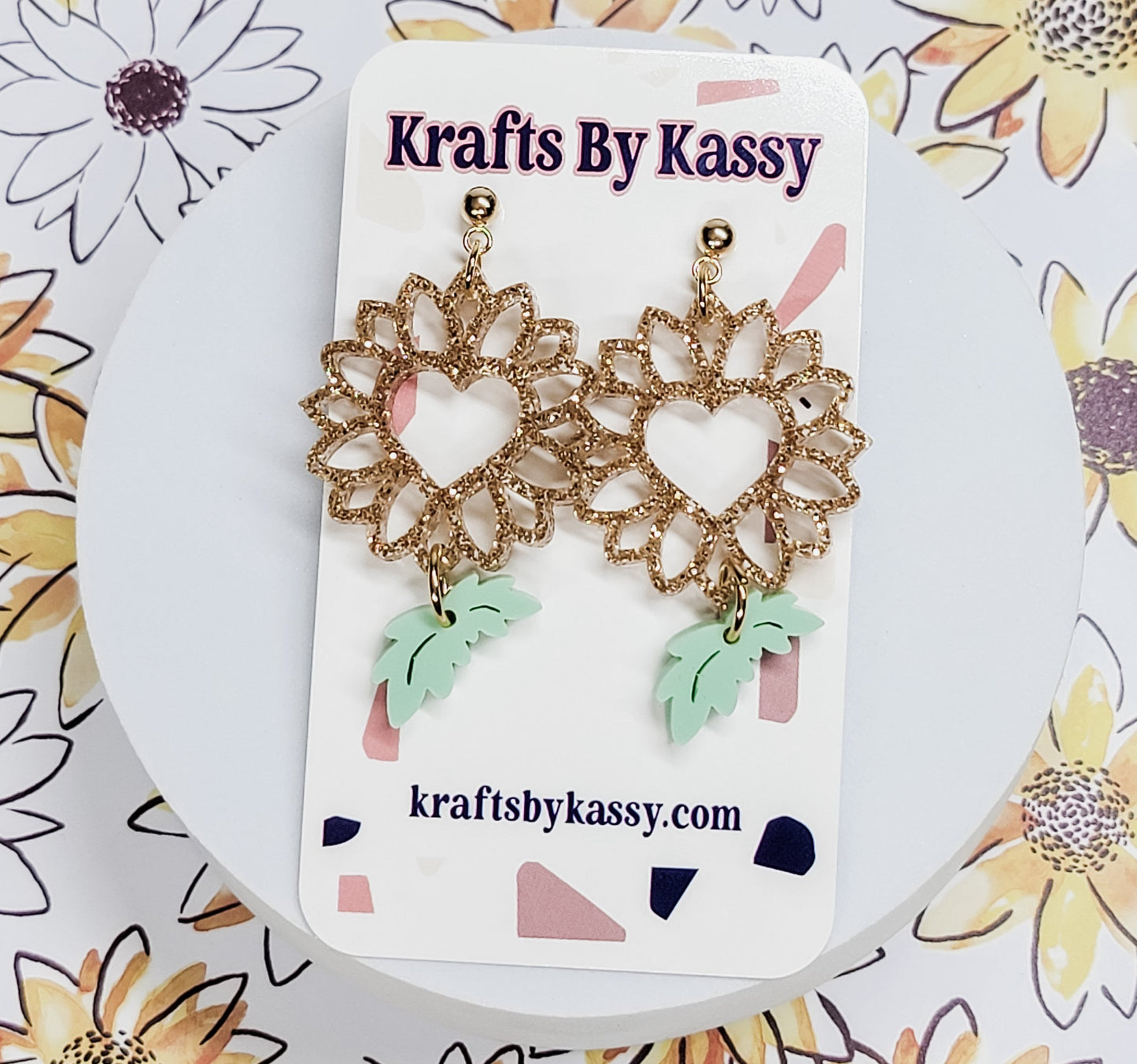 Sunflower Dangle Earrings, Fall Acessories, Acrylic Sunflower Earrings, Hypoallergenic Posts, Sunflower Hearts