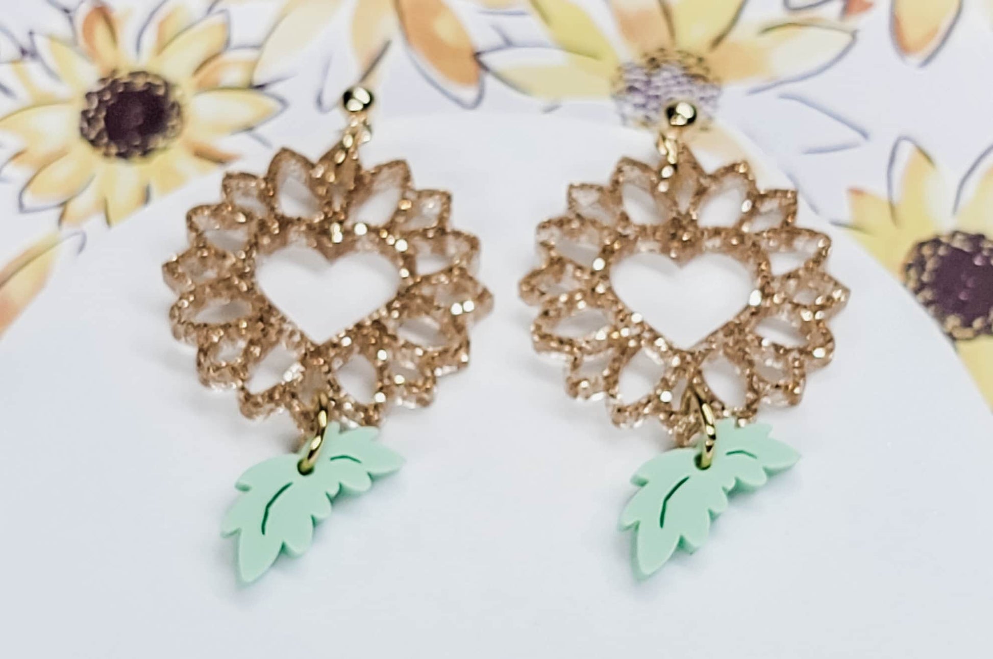 Sunflower Dangle Earrings, Fall Acessories, Acrylic Sunflower Earrings, Hypoallergenic Posts, Sunflower Hearts