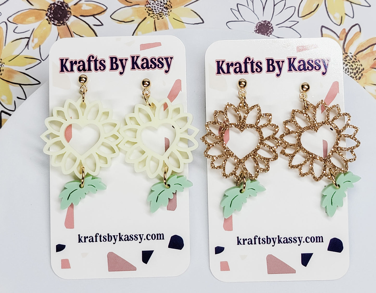 Sunflower Dangle Earrings, Fall Acessories, Acrylic Sunflower Earrings, Hypoallergenic Posts, Sunflower Hearts