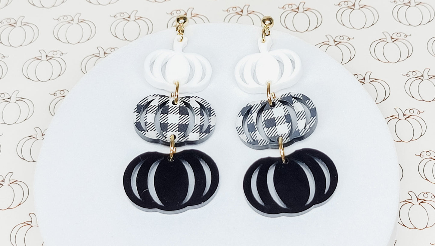 Stacked Pumpkin Earrings, Thanksgiving Earrings, Acrylic Pumpkin Earrings, Plaid Pumpkin Fall Earrings, Fall Jewelry, Pumpkin Jewelry