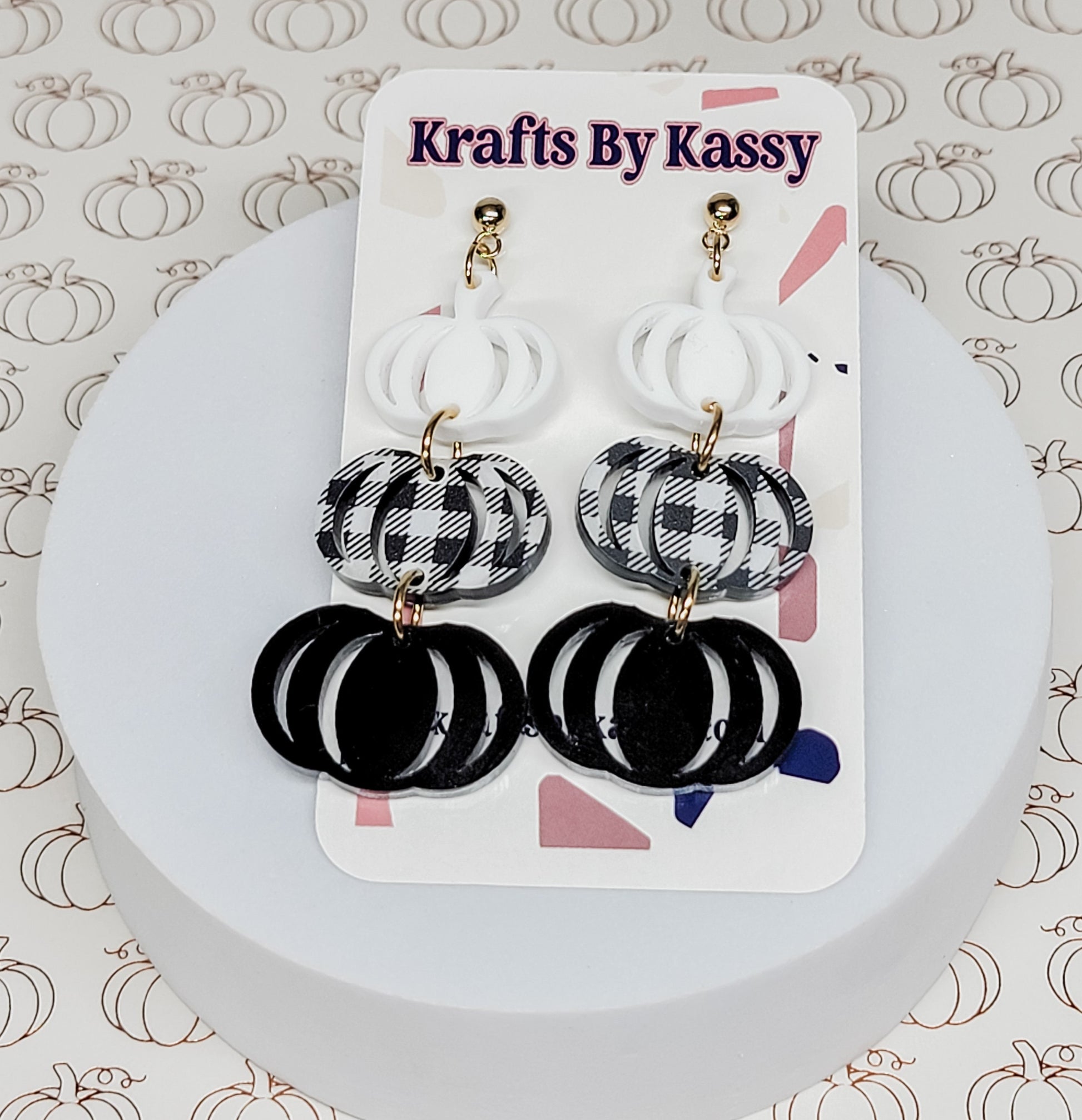 Stacked Pumpkin Earrings, Thanksgiving Earrings, Acrylic Pumpkin Earrings, Plaid Pumpkin Fall Earrings, Fall Jewelry, Pumpkin Jewelry