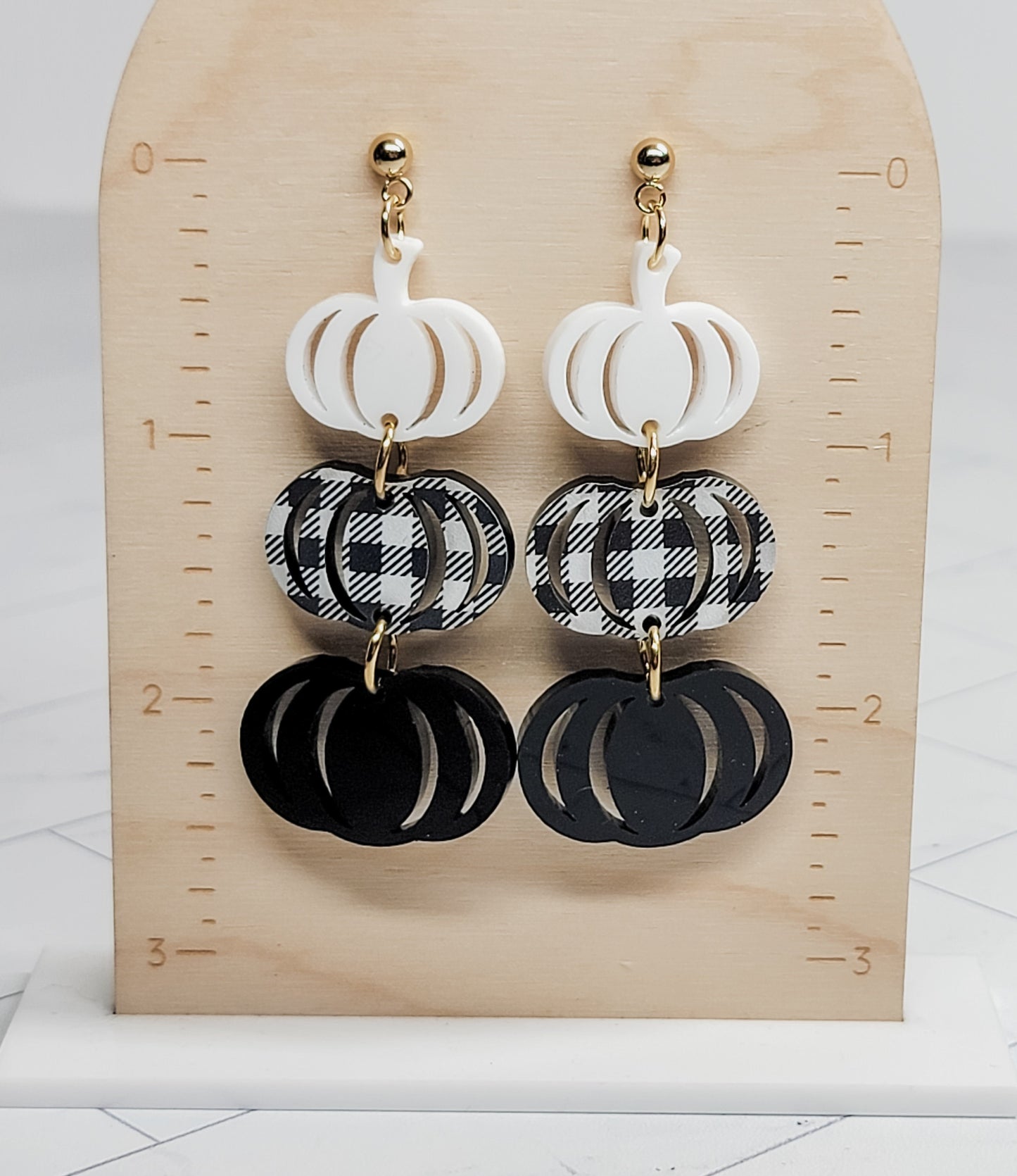 Stacked Pumpkin Earrings, Thanksgiving Earrings, Acrylic Pumpkin Earrings, Plaid Pumpkin Fall Earrings, Fall Jewelry, Pumpkin Jewelry