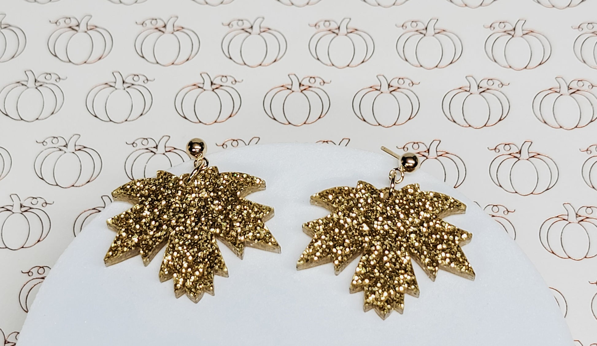 Maple Leaf Earrings, Mini Leaf Dangle, Fall Glitter Earrings, Thanksgiving Ball Studs, Leaf Jewelry