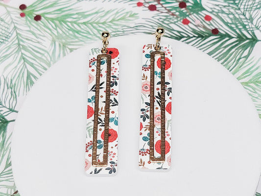 Christmas Floral Earrings, Holiday Winter Accessories, Statement Acrylic Earrings, Christmas Acrylic Earrings, Bar Earring, Fun Jewelry