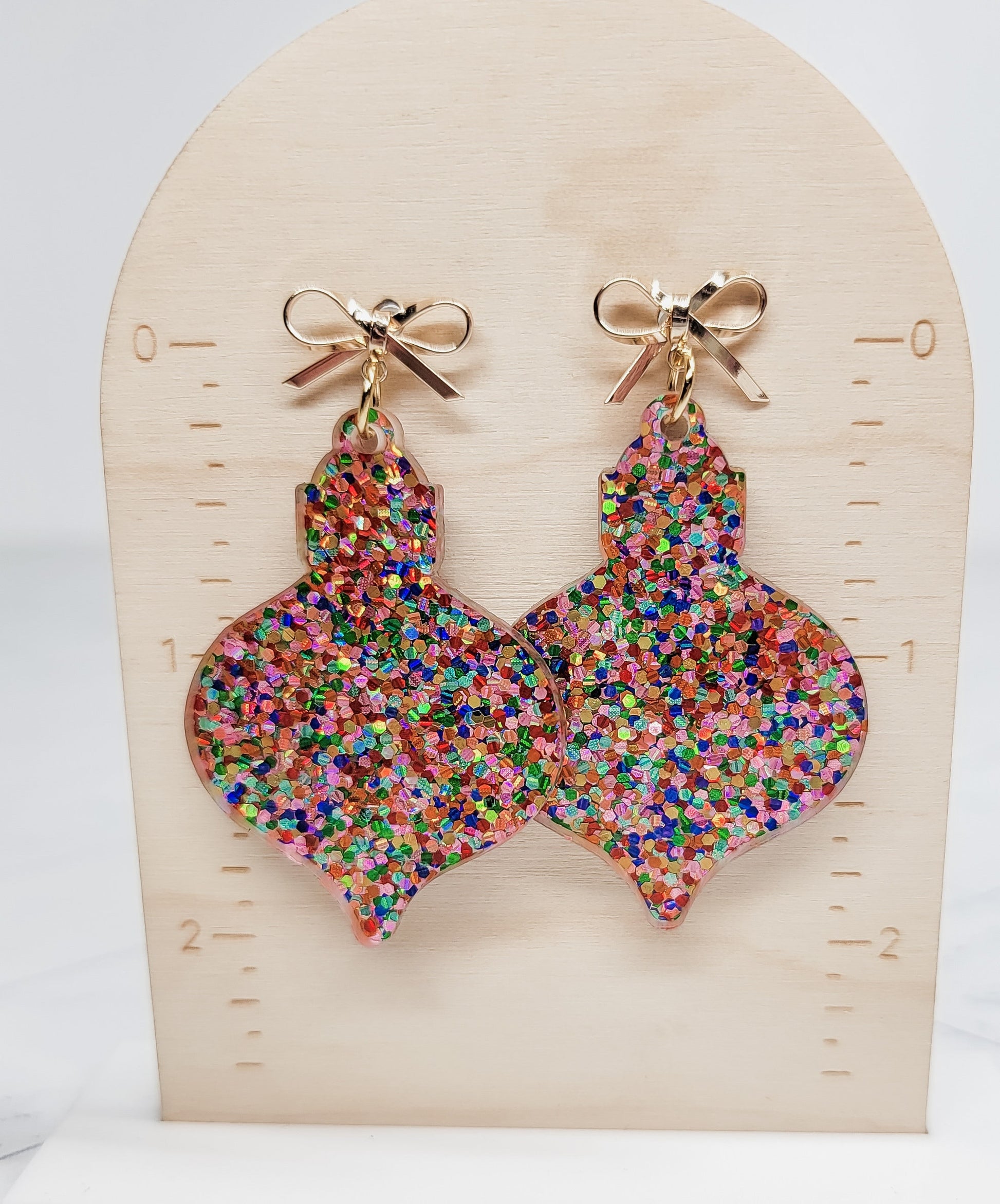 Christmas Ornament Earrings, Holiday Winter Accessories, Statement Acrylic Earrings, Christmas Acrylic Earrings, Glitter Earrings