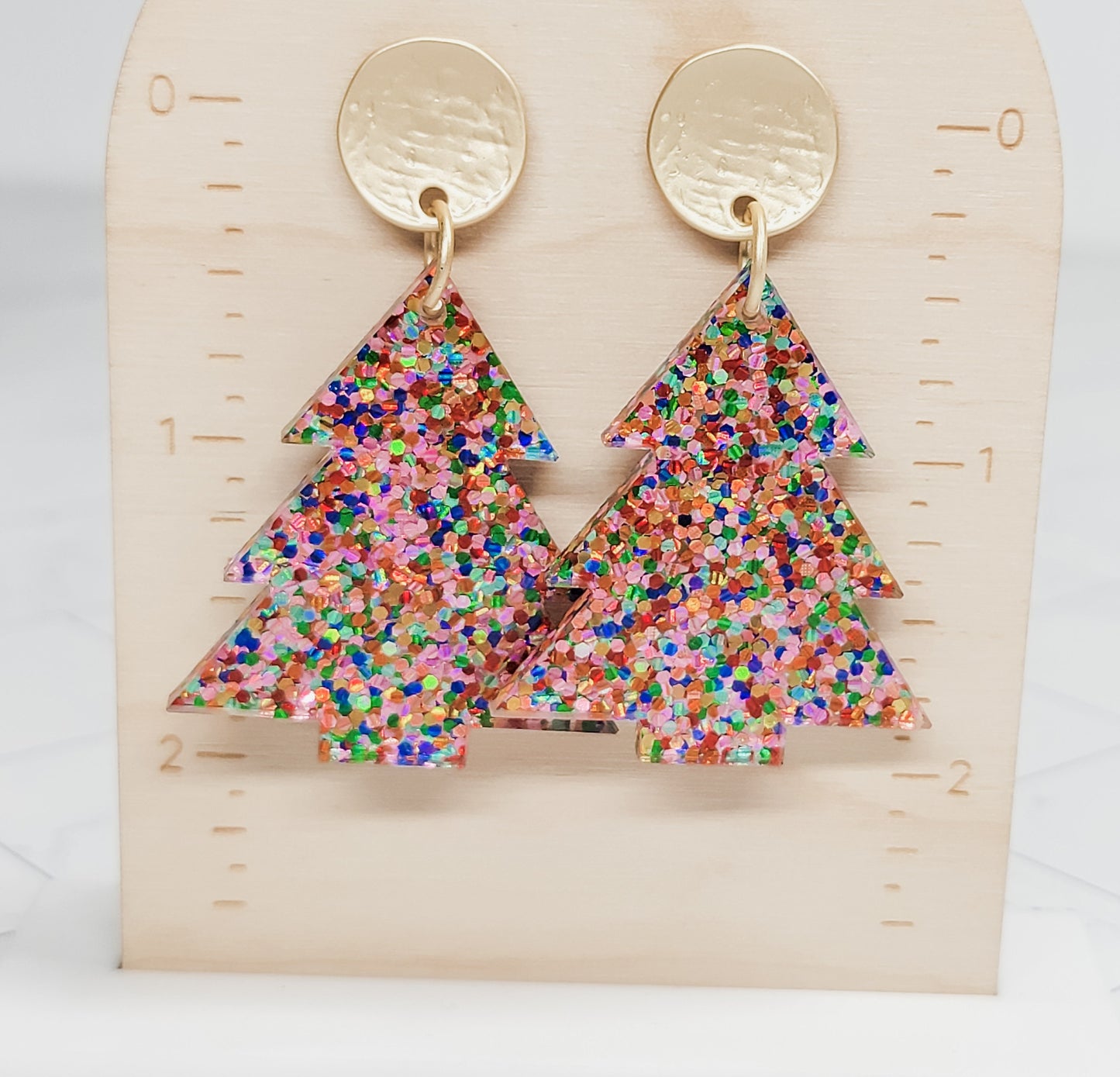 Christmas Tree Earrings, Glitter Trees, Holiday Winter Accessories, Statement Acrylic Earrings, Christmas Acrylic Earrings