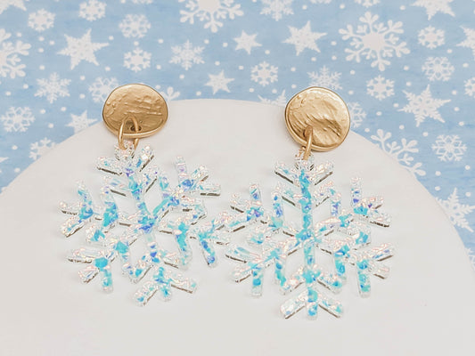 Iridescent Snowflake Earrings, Christmas Earrings, Winter Accessories, Statement Acrylic Earrings, Snowflake Earring, Snowflake Jewelry