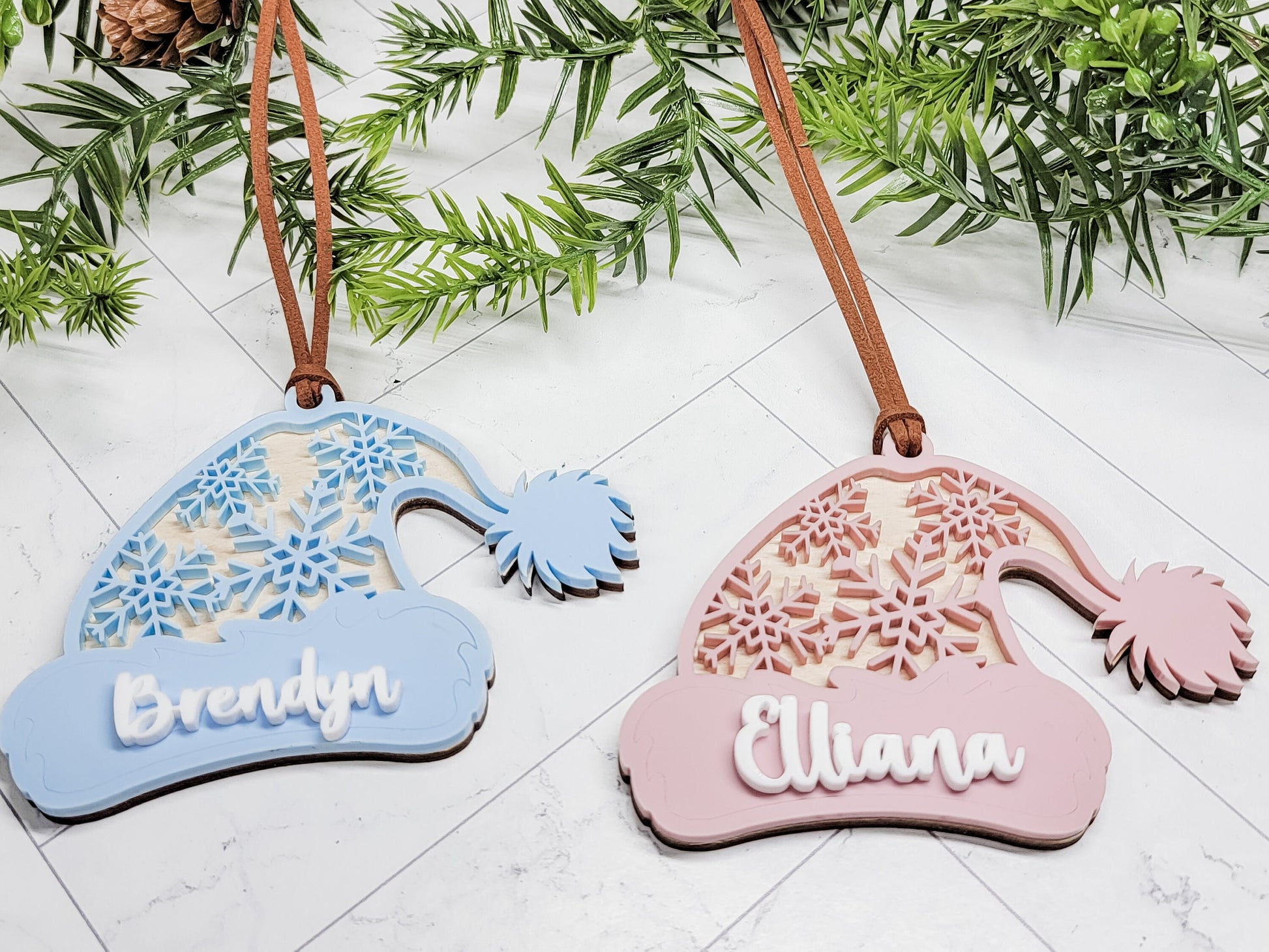 Winter Hat Personalized Ornament, Christmas Decor, Gift Tag, Acrylic and Wood Ornament, Family Ornament, Gift For Grandkids