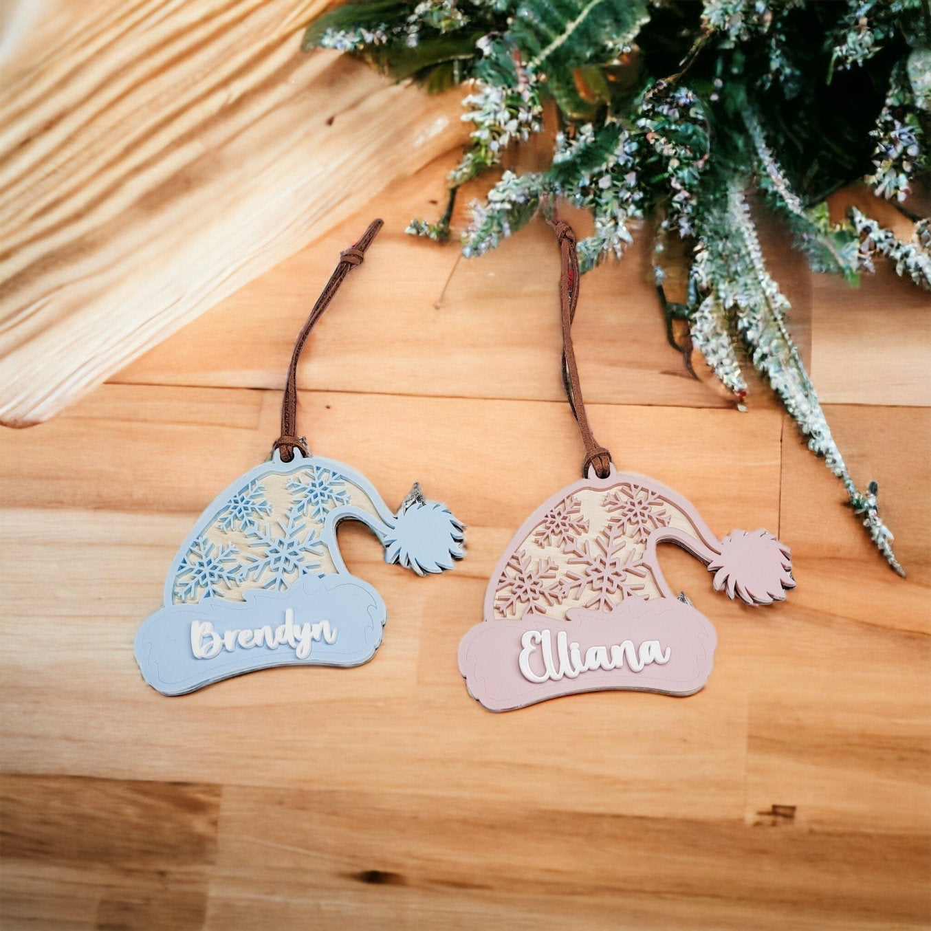 Winter Hat Personalized Ornament, Christmas Decor, Gift Tag, Acrylic and Wood Ornament, Family Ornament, Gift For Grandkids