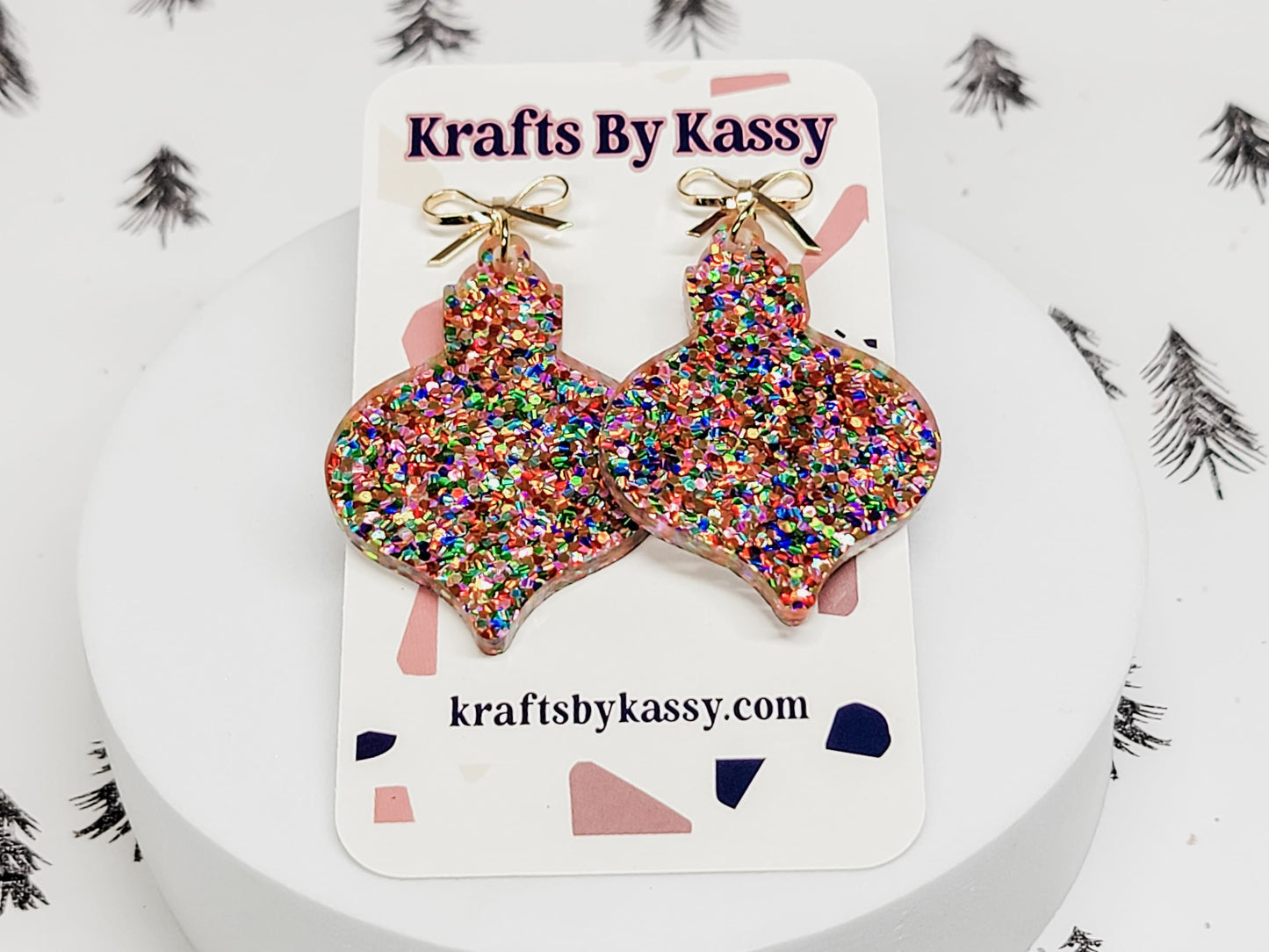 Christmas Ornament Earrings, Holiday Winter Accessories, Statement Acrylic Earrings, Christmas Acrylic Earrings, Glitter Earrings