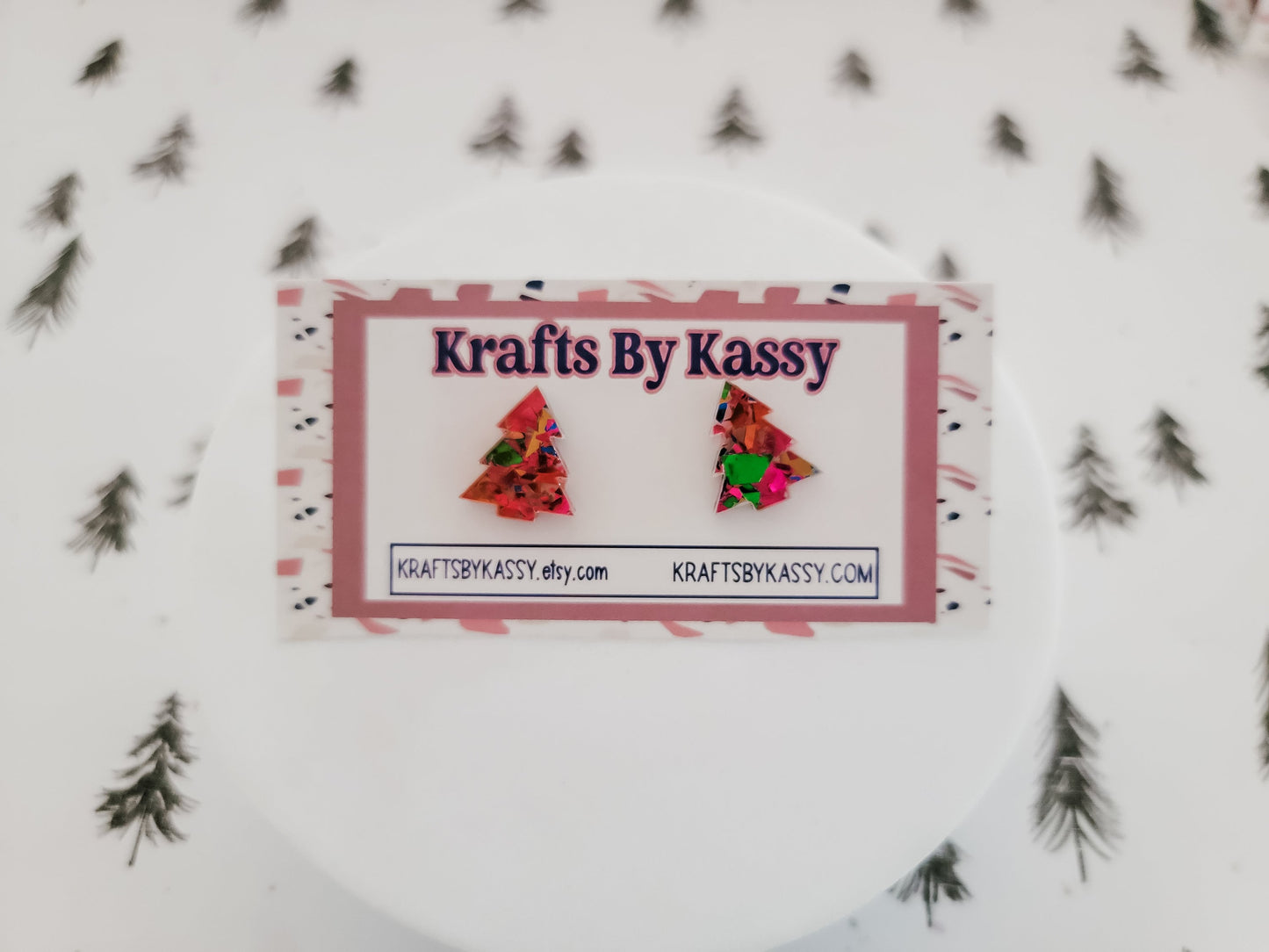 Christmas Tree Studs, Tree Earrings, Holiday Winter Accessories, Statement Acrylic Earrings, Christmas Acrylic Earrings, Glitter Tree Studs