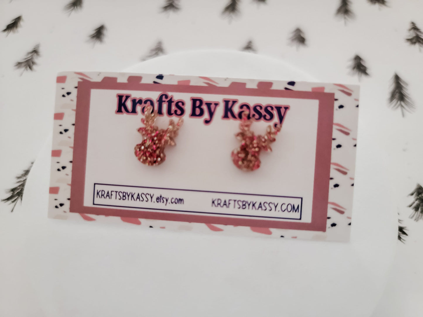 Reindeer Studs, Tree Earrings, Holiday Winter Accessories, Statement Acrylic Earrings, Christmas Acrylic Earrings, Glitter Reindeer Studs