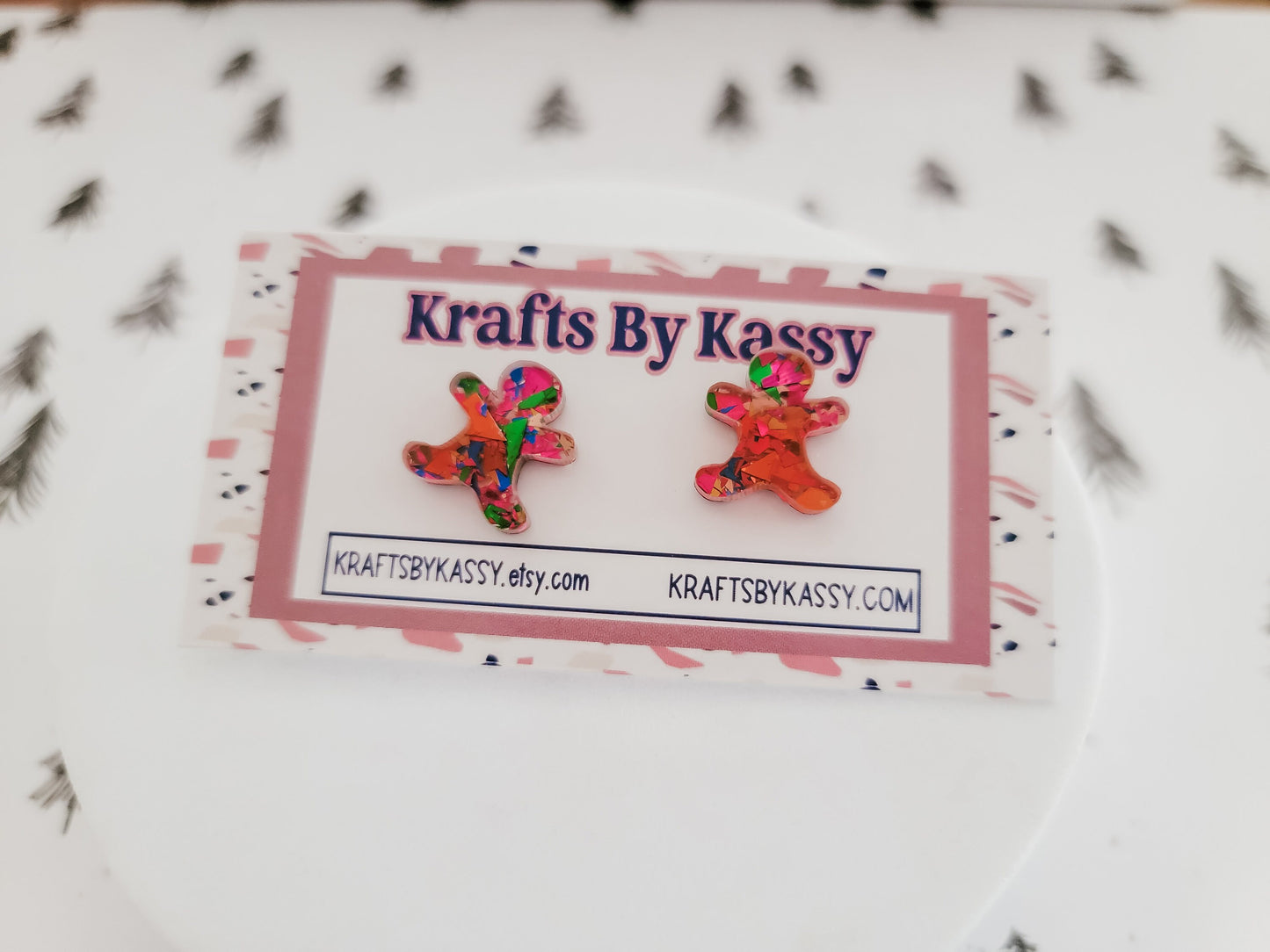 Gingerbread Man Studs, Tree Earrings, Holiday Winter Accessories, Christmas Acrylic Earrings, Glitter Gingerbread Studs