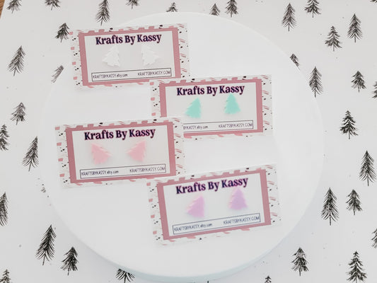 Christmas Tree Studs, Tree Earrings, Holiday Winter Accessories, Statement Acrylic Earrings, Christmas Acrylic Earrings, Pastel Tree Studs