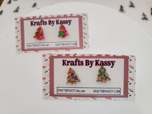 Christmas Tree Studs, Tree Earrings, Holiday Winter Accessories, Statement Acrylic Earrings, Christmas Acrylic Earrings, Glitter Tree Studs