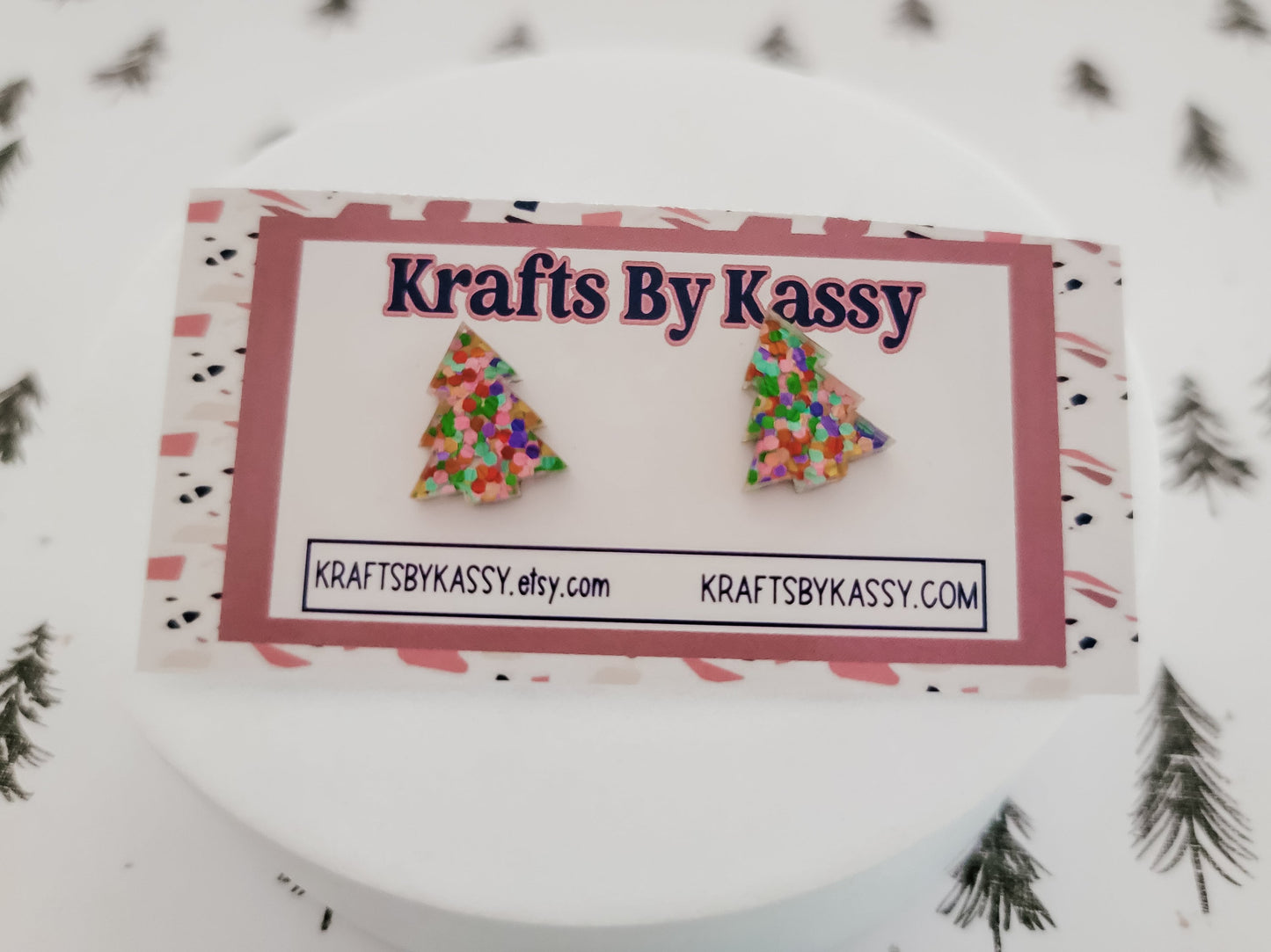 Christmas Tree Studs, Tree Earrings, Holiday Winter Accessories, Statement Acrylic Earrings, Christmas Acrylic Earrings, Glitter Tree Studs