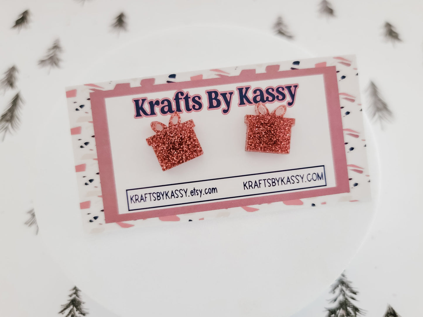 Present Studs, Tree Earrings, Holiday Winter Accessories, Statement Acrylic Earrings, Christmas Acrylic Earrings, Birthday Studs