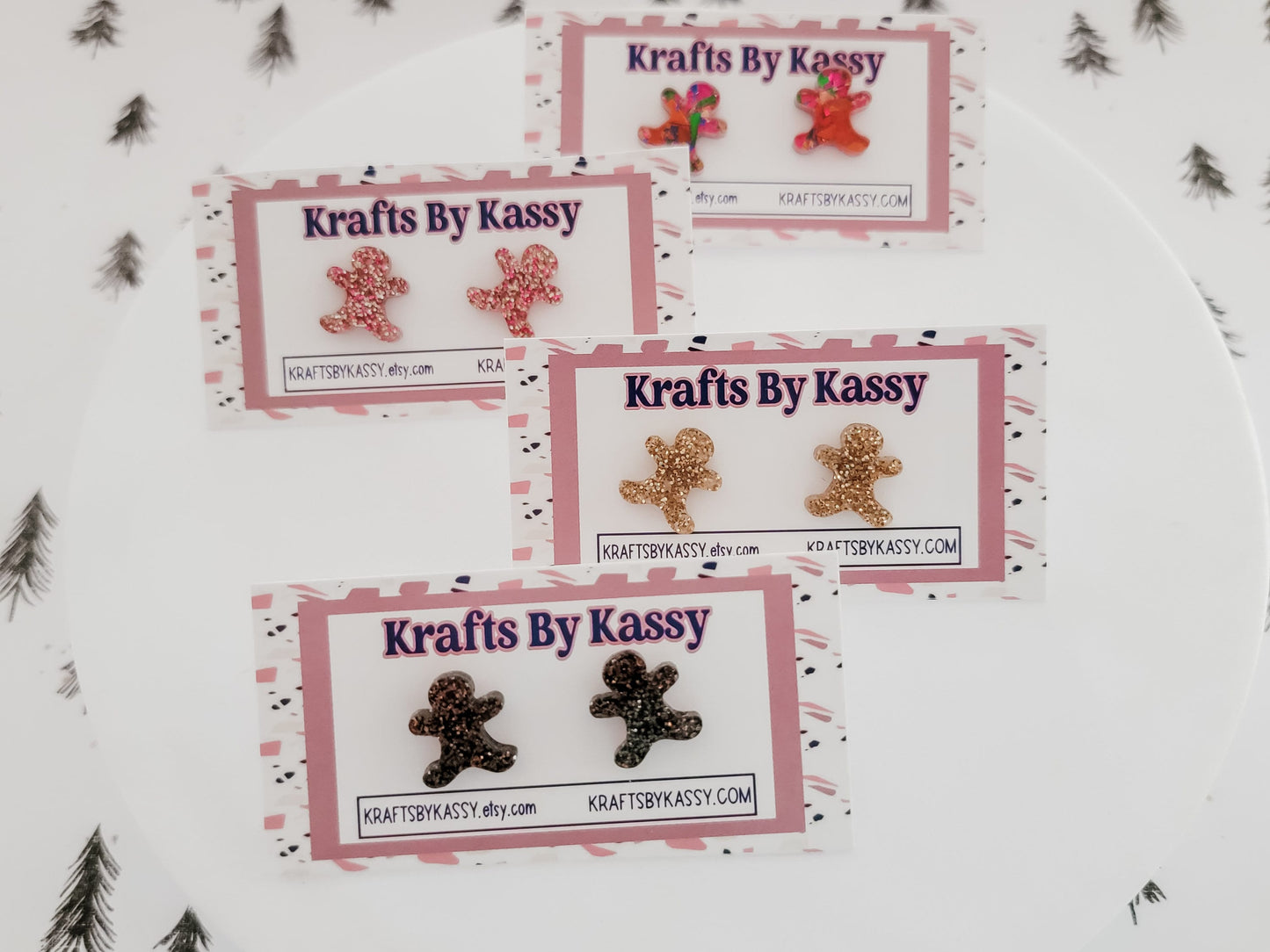 Gingerbread Man Studs, Tree Earrings, Holiday Winter Accessories, Christmas Acrylic Earrings, Glitter Gingerbread Studs