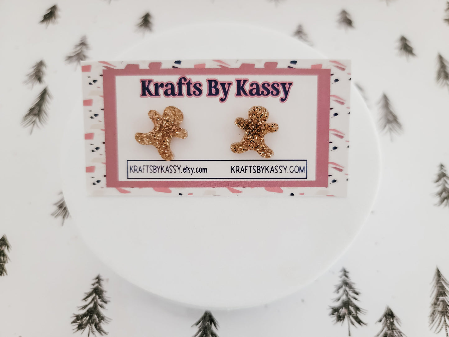 Gingerbread Man Studs, Tree Earrings, Holiday Winter Accessories, Christmas Acrylic Earrings, Glitter Gingerbread Studs
