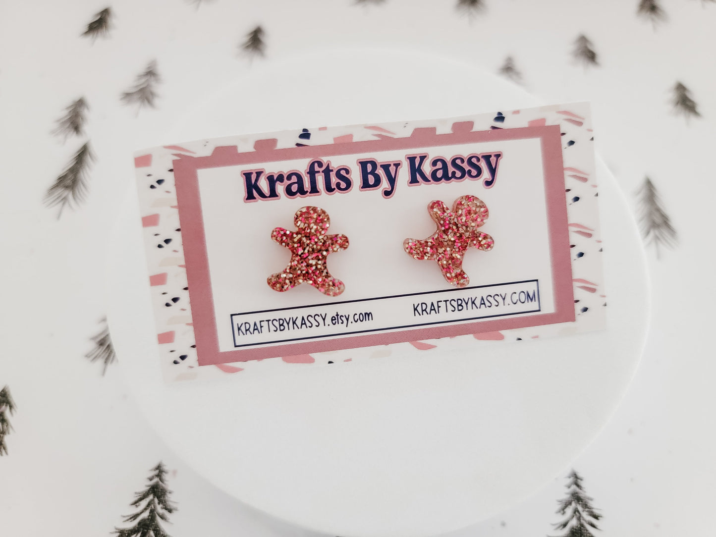 Gingerbread Man Studs, Tree Earrings, Holiday Winter Accessories, Christmas Acrylic Earrings, Glitter Gingerbread Studs