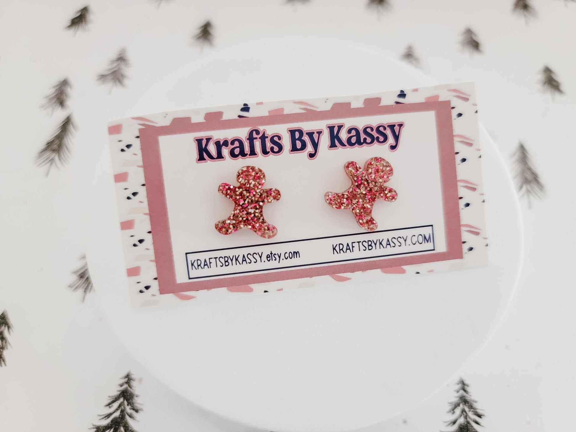 Gingerbread Man Studs, Tree Earrings, Holiday Winter Accessories, Christmas Acrylic Earrings, Glitter Gingerbread Studs