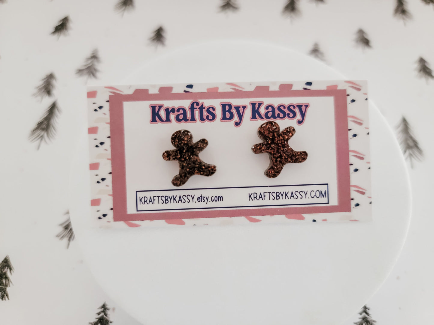 Gingerbread Man Studs, Tree Earrings, Holiday Winter Accessories, Christmas Acrylic Earrings, Glitter Gingerbread Studs