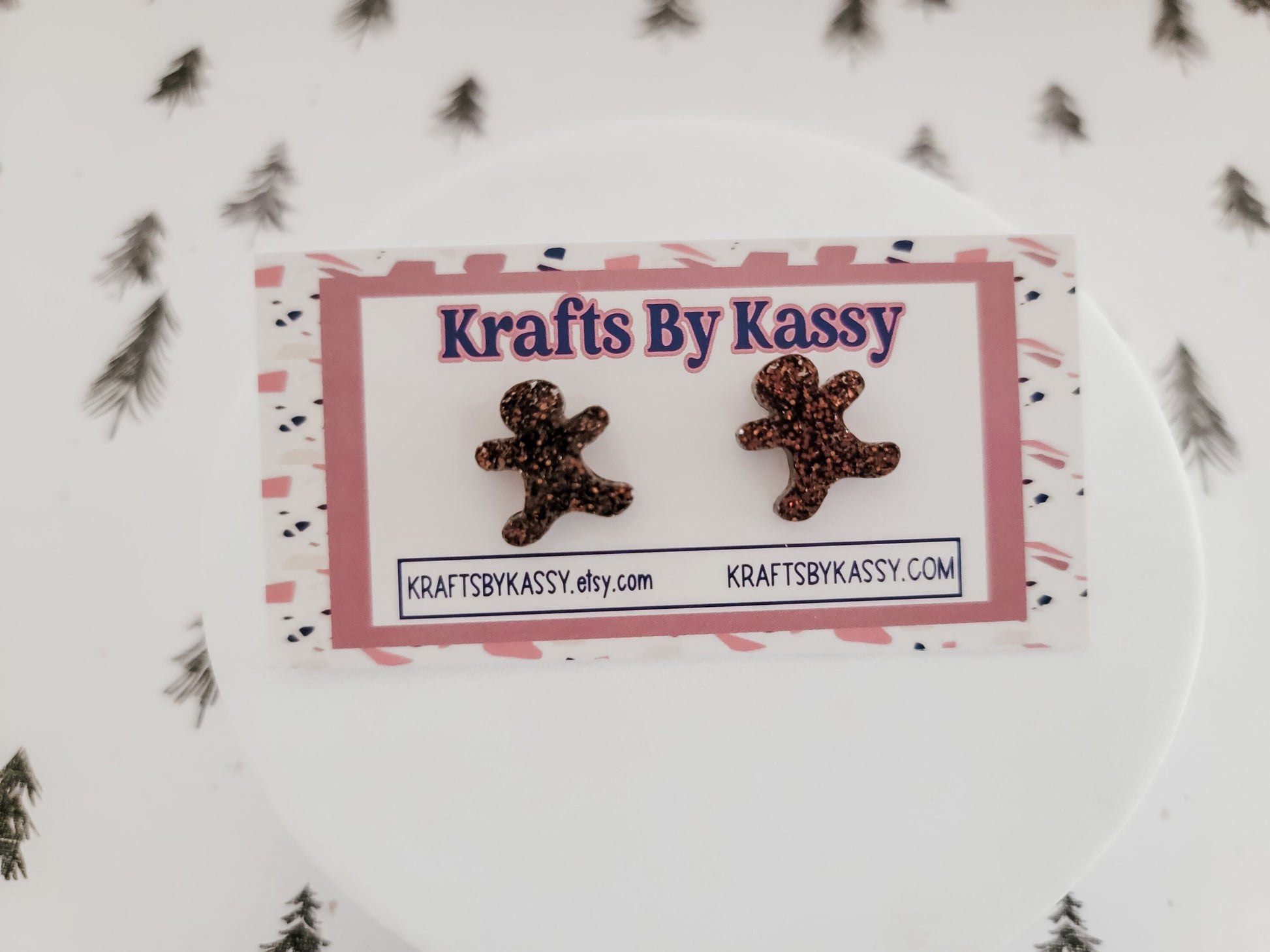 Gingerbread Man Studs, Tree Earrings, Holiday Winter Accessories, Christmas Acrylic Earrings, Glitter Gingerbread Studs