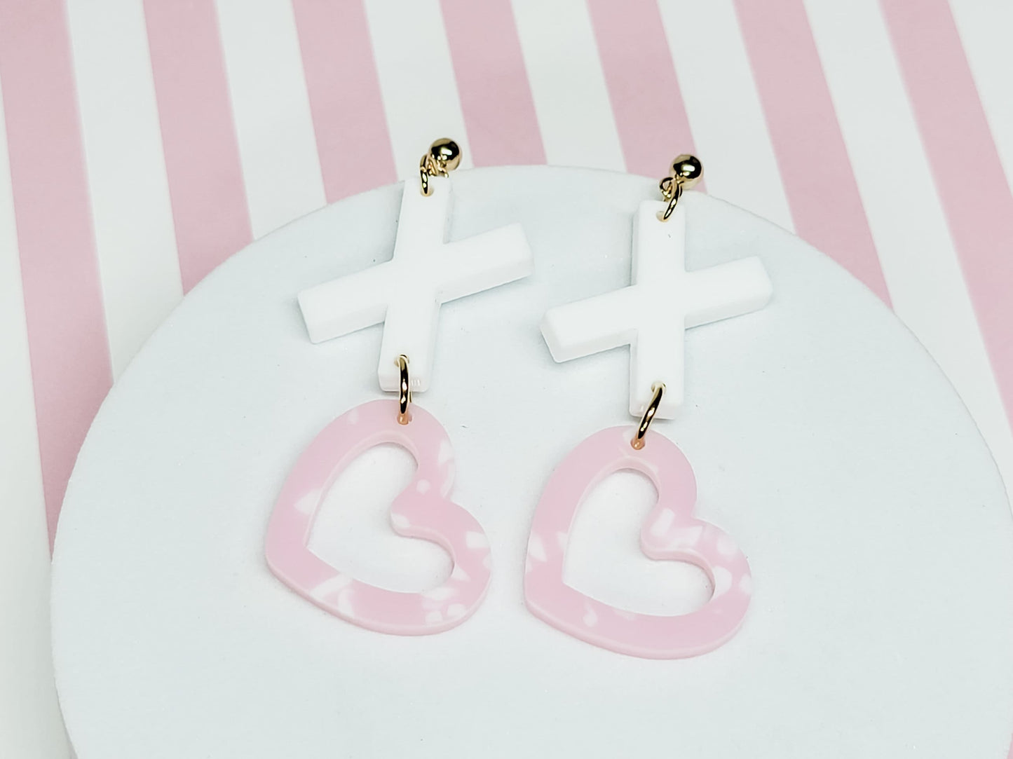 XO Acrylic Earrings, Valentine Jewelry, Fun Accessories, Statement Acrylic Earrings, Heart Acrylic Earrings, Pink Marble