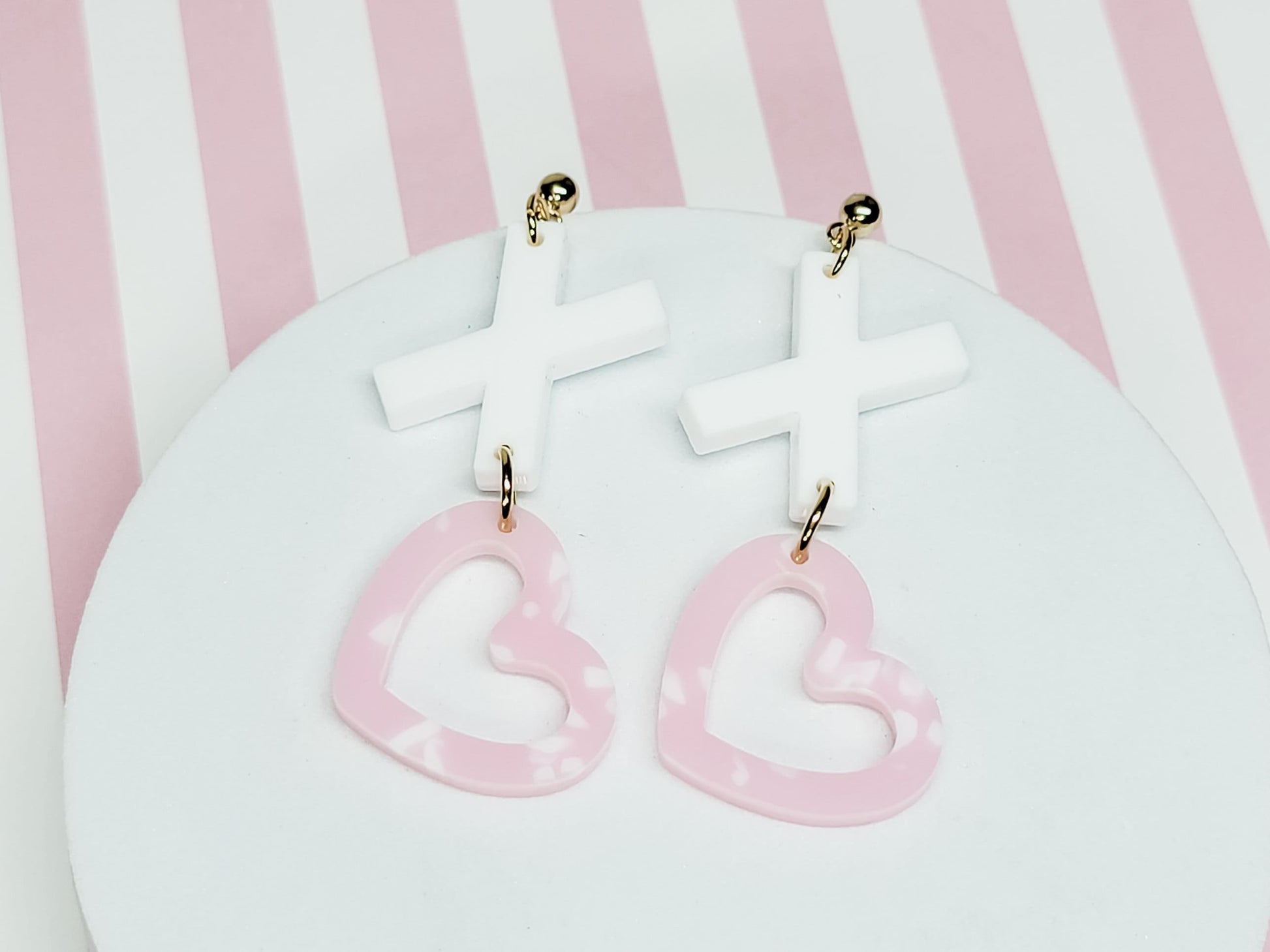 XO Acrylic Earrings, Valentine Jewelry, Fun Accessories, Statement Acrylic Earrings, Heart Acrylic Earrings, Pink Marble