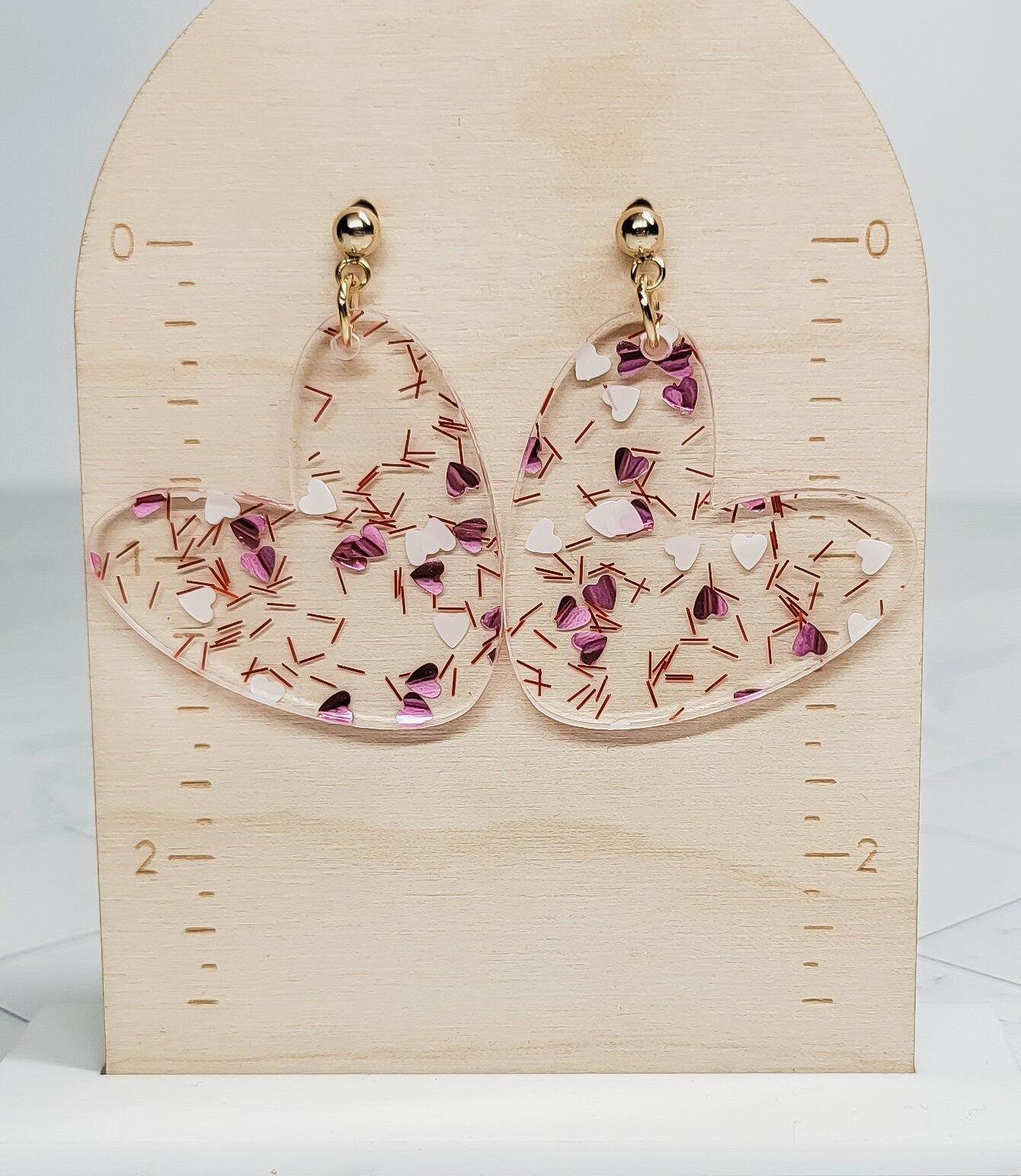 Heart Dangle Earrings, Valentine's Earrings, Fun Accessories, Statement Acrylic Earrings, Heart Acrylic Earrings, Pink Bow