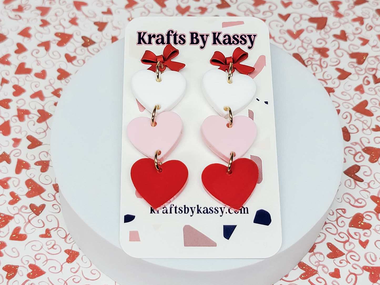 Stacked Heart Earrings, Valentine's Earrings, Fun Accessories, Statement Acrylic Earrings, Heart Acrylic Earrings, Red Bow Jewelry