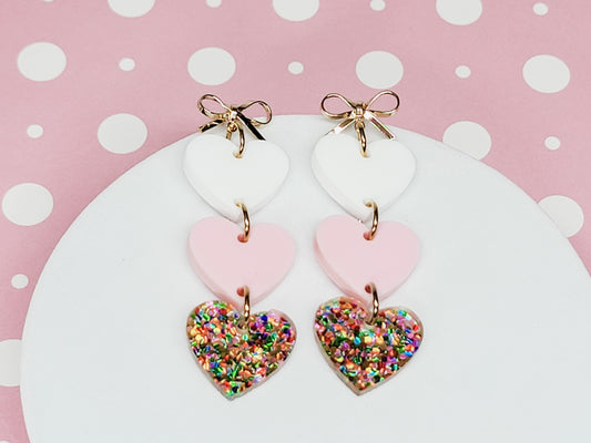 Stacked Heart Earrings, Valentine's Earrings, Heart Acrylic Earrings, Bow Studs