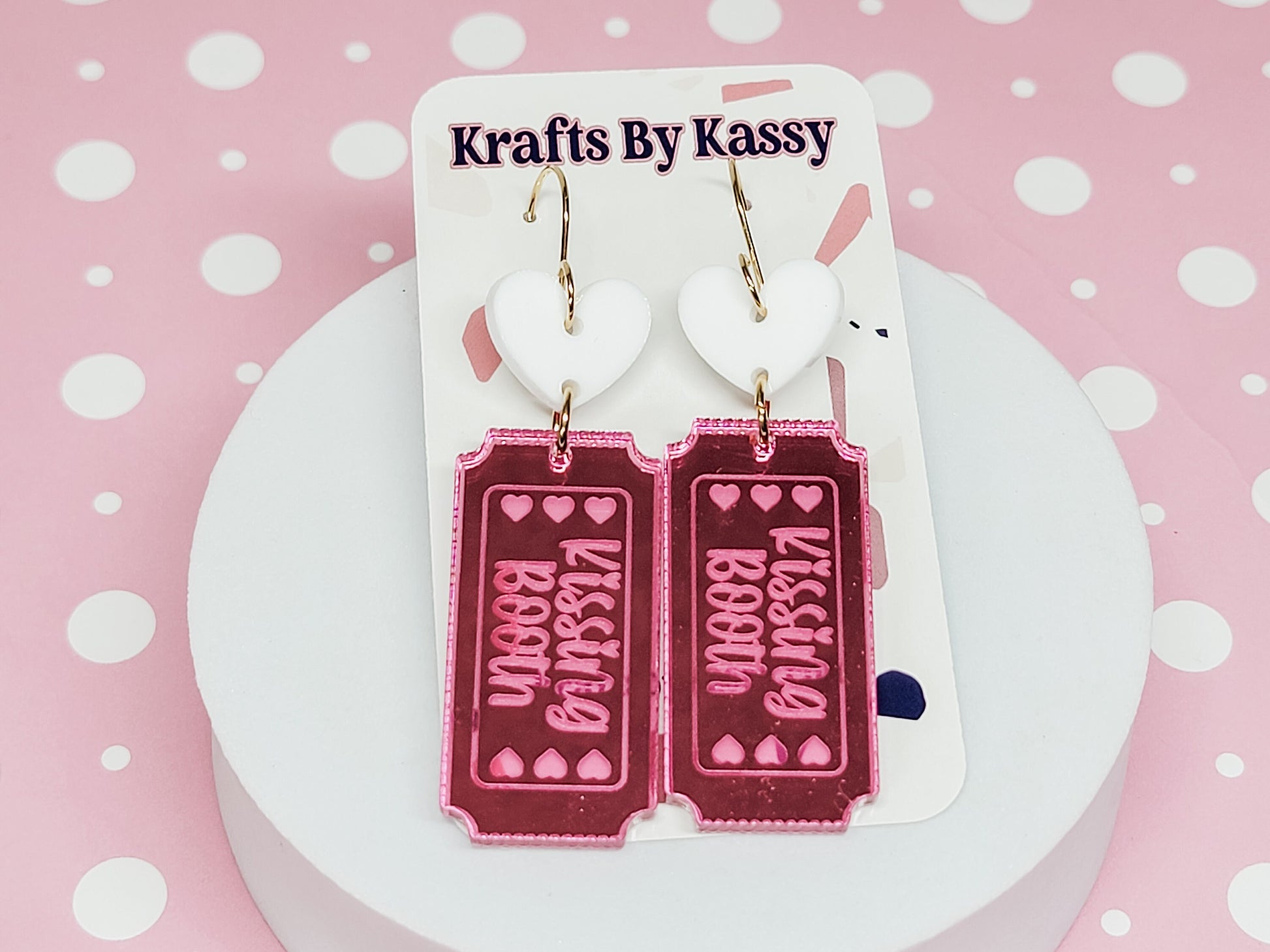 Kissing Booth Acrylic Earrings, Valentine's Earrings, Statement Acrylic Earrings, Heart Acrylic Earrings, Pink Bow Jewelry