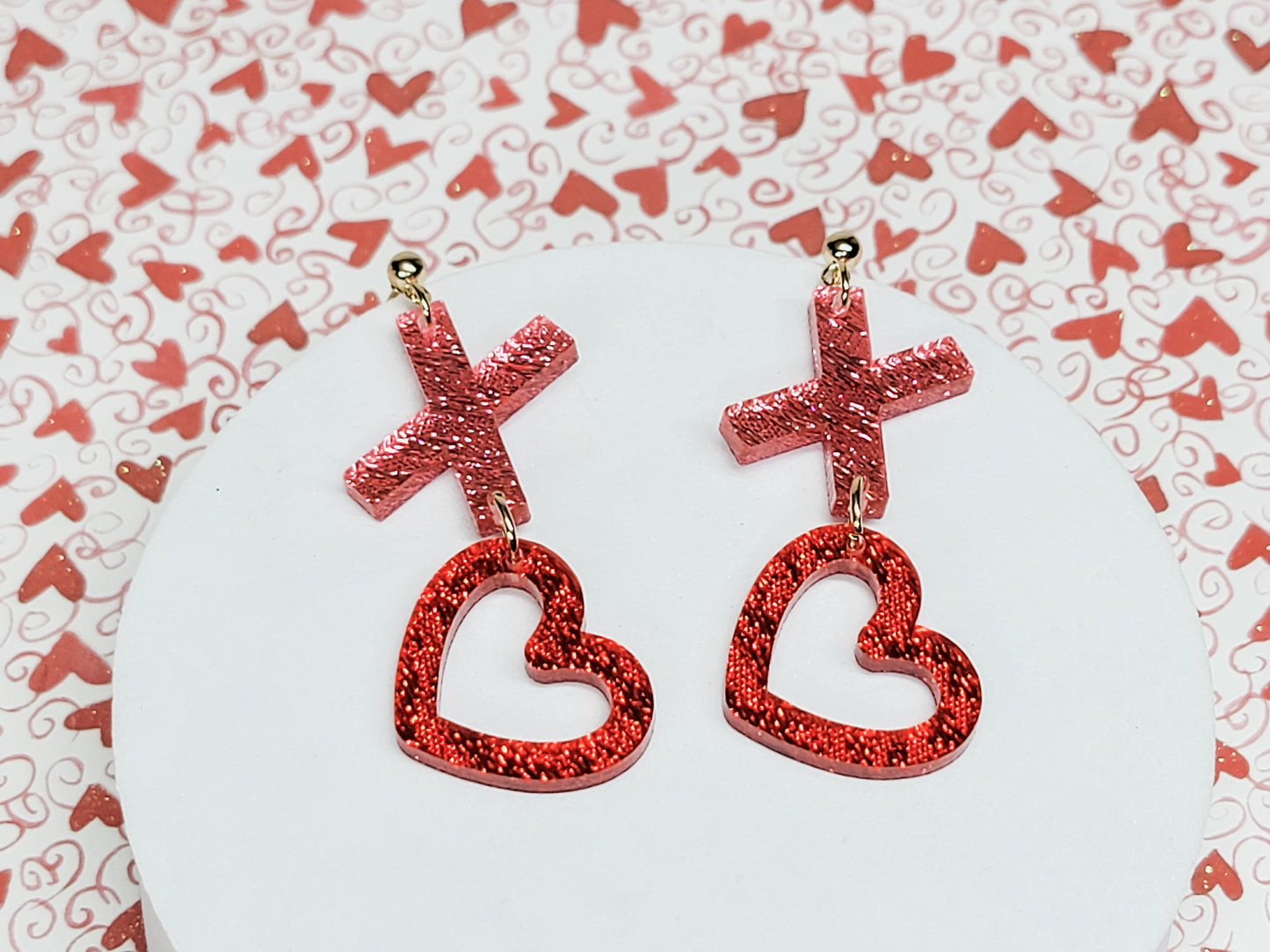 XO Acrylic Earrings, Valentine Jewelry, Fun Accessories, Statement Acrylic Earrings, Heart Acrylic Earrings, Pink Glitter