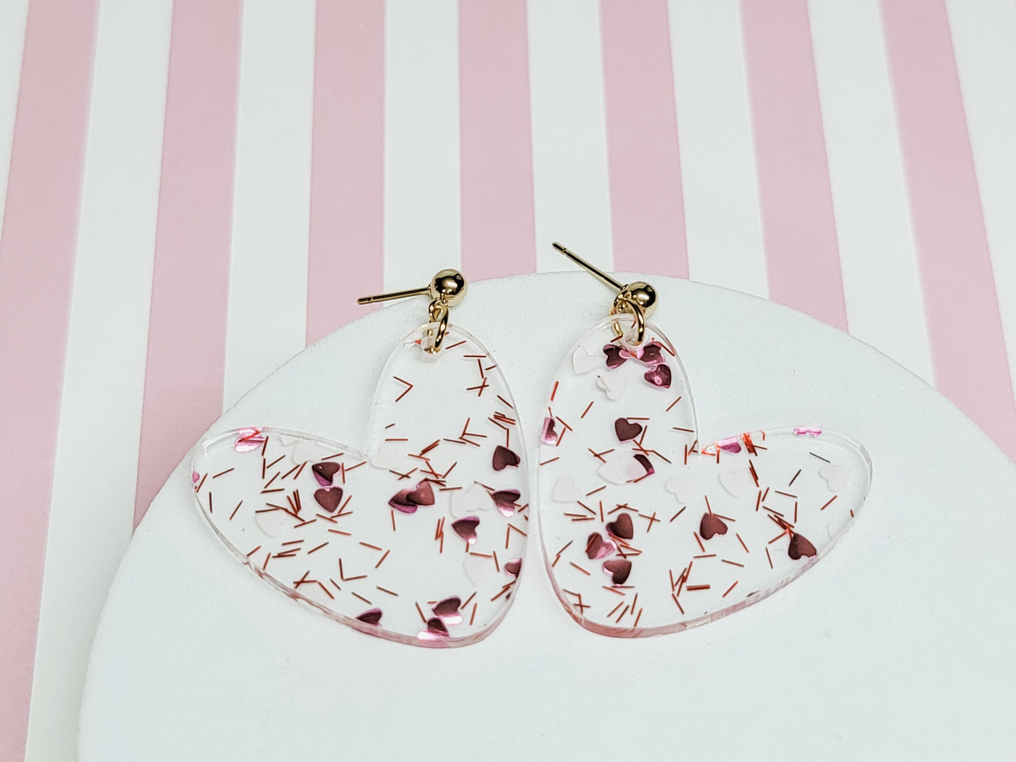 Heart Dangle Earrings, Valentine's Earrings, Fun Accessories, Statement Acrylic Earrings, Heart Acrylic Earrings, Pink Bow