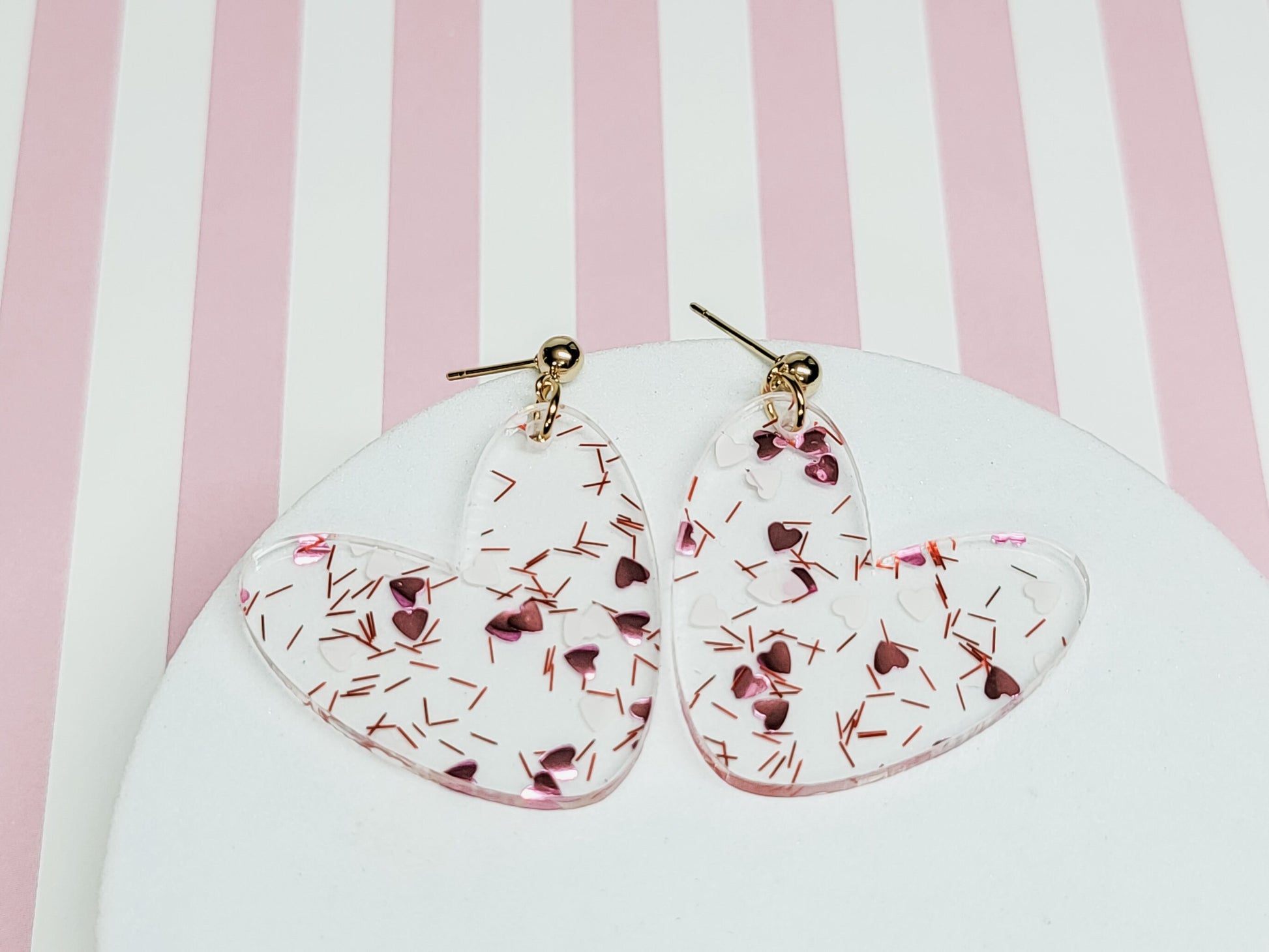 Heart Dangle Earrings, Valentine's Earrings, Fun Accessories, Statement Acrylic Earrings, Heart Acrylic Earrings, Pink Bow