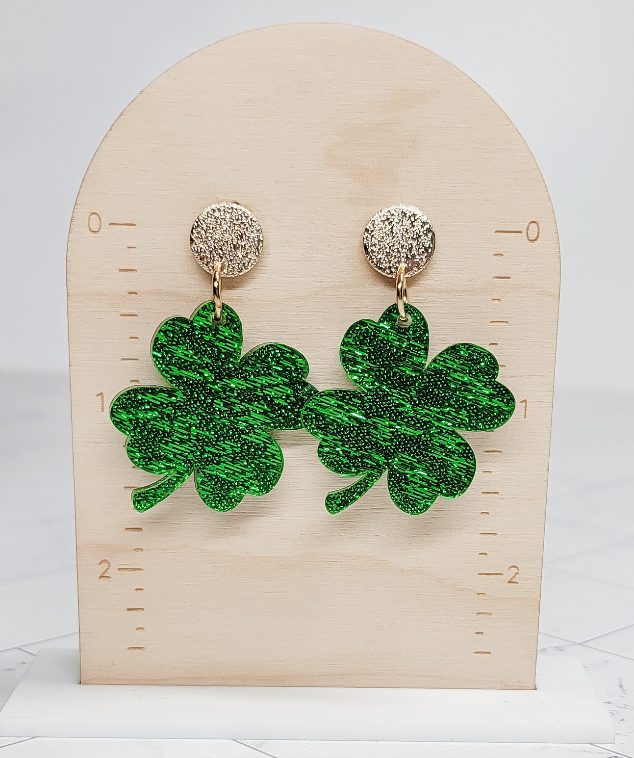 Green Glitter Shamrock Earrings, St Patrick's Day Earrings, Statement Acrylic Earrings, Green Clover Accessories